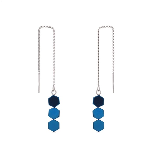 Jewelry - ✂️ (925) BLUE GEOMETRIC HEXAGON DROP EARRINGS